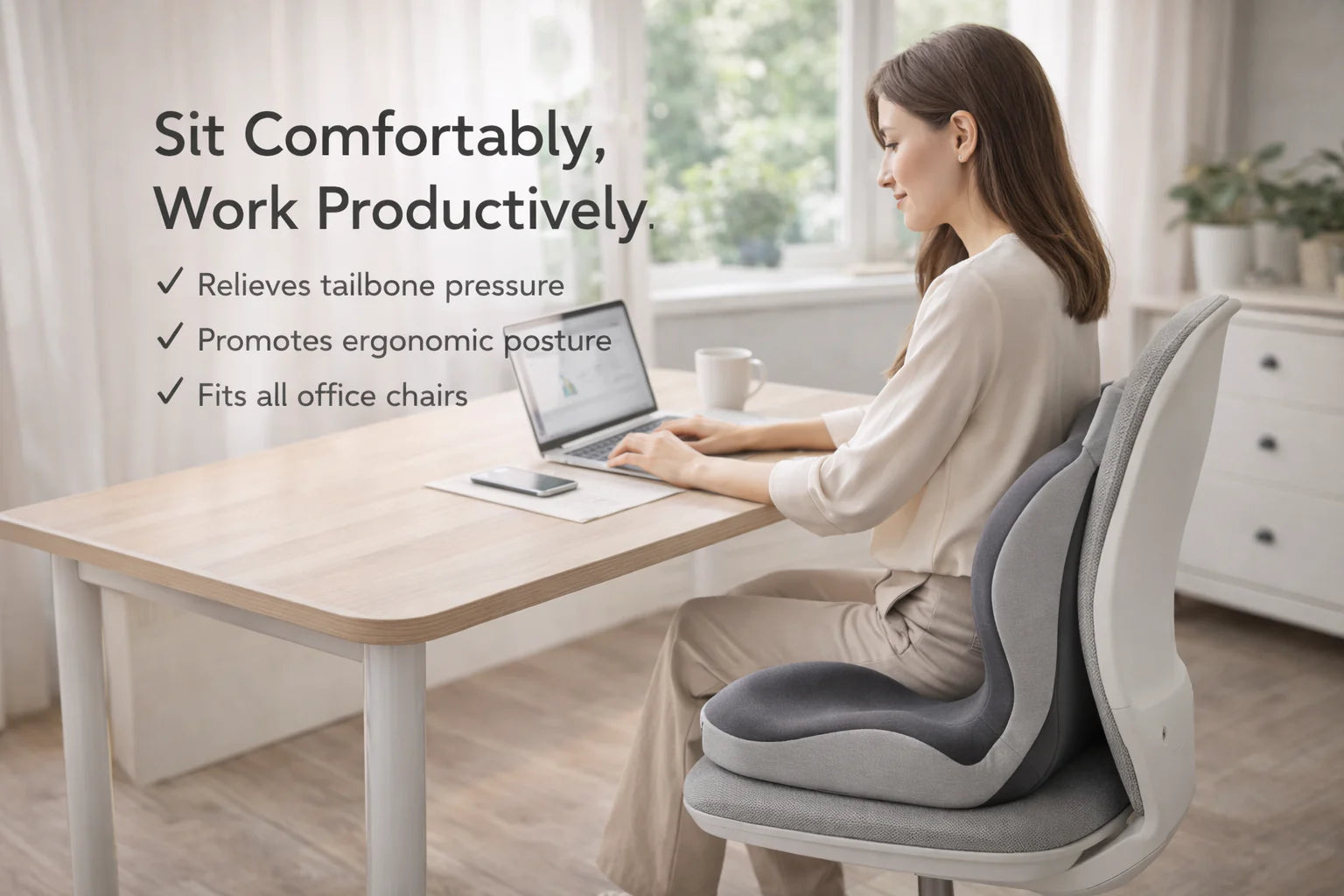 Coussin d’assise ergonomique Lumora – mémoire de forme pour bureau et voiture