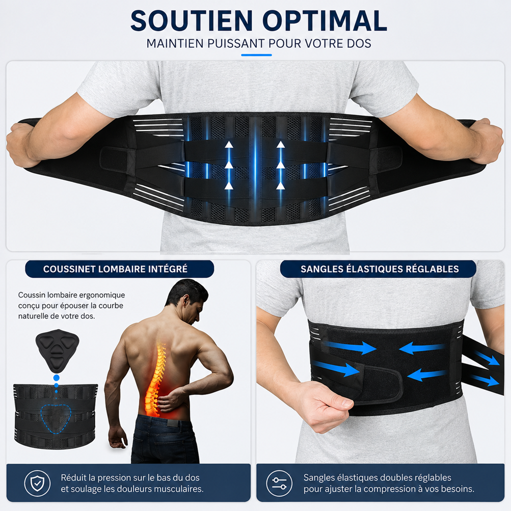 Ceinture de maintien lombaire Lumora – détail des renforts
